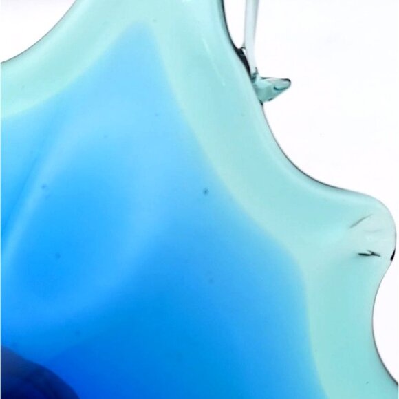 Hand Blown Murano Style Art Glass Trinket Dish Crystal Clear Blue Abstract Italy - Picture 9 of 10